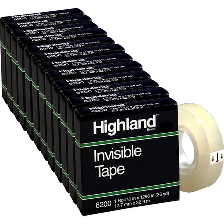 3M Invisible Tape, 1" Core, 1/2"x1296", 12 Rolls.BX, Clear PK MMM6200121296BX